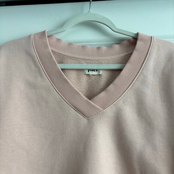 Pact V-Neck Courtside Sweatshirt Sz Medium Pink Organic Cotton Sustainable - Picture 2 of 8